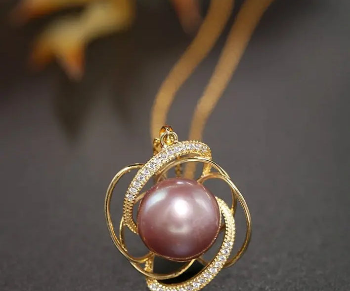 13mm Natural Purple Rose Tone Pearl Necklace, 18k Gold Plated Vermeil Handmade Carved Necklace, Anniversary Gift Idea for Her Etsy