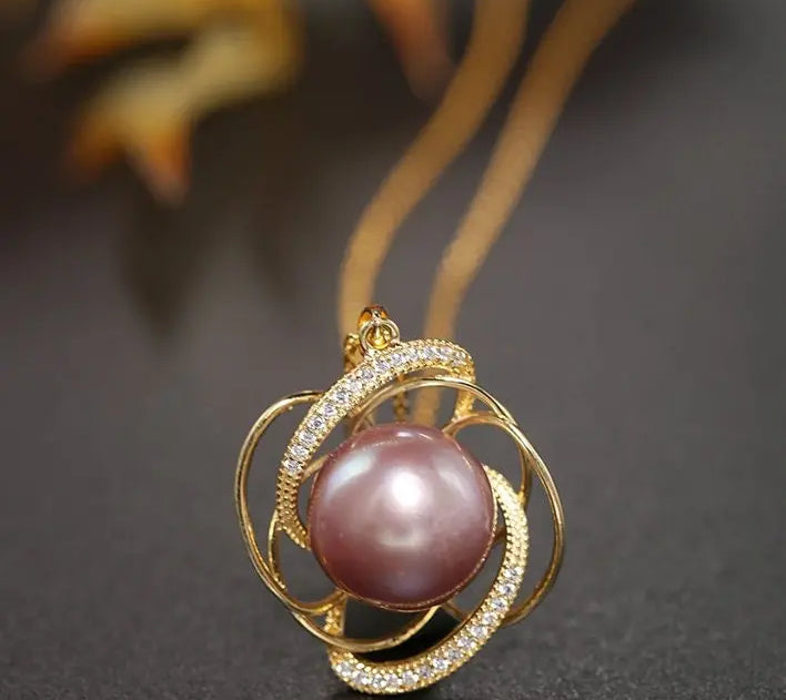 13mm Natural Purple Rose Tone Pearl Necklace, 18k Gold Plated Vermeil Handmade Carved Necklace, Anniversary Gift Idea for Her Etsy