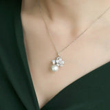 Sakura with 13mm Natural Pearl & Moissanite Necklace, Silver 925 Handmade Flower Necklace, Anniversary Gift Idea for Mom Etsy