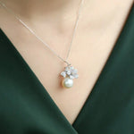 Sakura with 13mm Natural Pearl & Moissanite Necklace, Silver 925 Handmade Flower Necklace, Anniversary Gift Idea for Mom Etsy