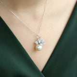 Sakura with 13mm Natural Pearl & Moissanite Necklace, Silver 925 Handmade Flower Necklace, Anniversary Gift Idea for Mom Etsy