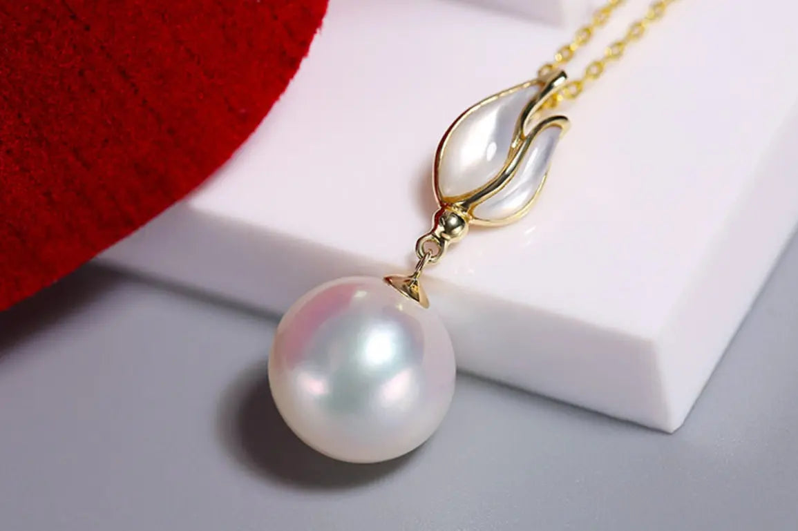 9mm Natural High Luster Pearl & Mother of Pearl Earrings, 14K Yellow Solid Gold Handmade Earrings, Anniversary Gift Idea for Her Etsy