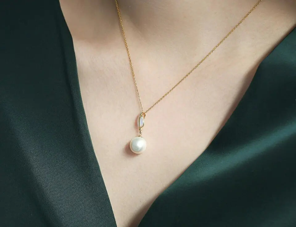 11mm Freshwater Pearl & Mother of Pearl Necklace - 14K Yellow Gold Etsy