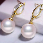 9mm Natural High Luster Pearl & Mother of Pearl Earrings, 14K Yellow Solid Gold Handmade Earrings, Anniversary Gift Idea for Her Etsy