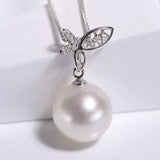 Butterfly with Natural South Sea White Pearl & White Diamond Necklace, 18K White Gold Hollow Out Necklace Etsy