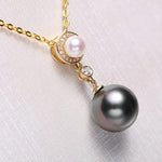 10mm Natural Tahitian Black Pearl & Akoya White Pearl Necklace, 18K Solid Yellow Gold Necklace, Hollow Out Necklace, Anniversary Gift Idea Etsy