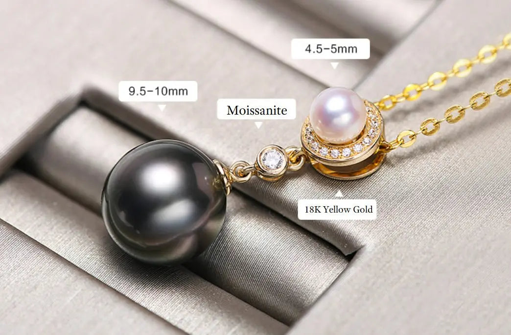 10mm Natural Tahitian Black Pearl & Akoya White Pearl Necklace, 18K Solid Yellow Gold Necklace, Hollow Out Necklace, Anniversary Gift Idea Etsy