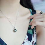 Minimalist Superior AAA+ Natural Tahitian Black Pearl Necklace, 18K White Gold Necklace, Peacock Green Pearl Necklace Etsy