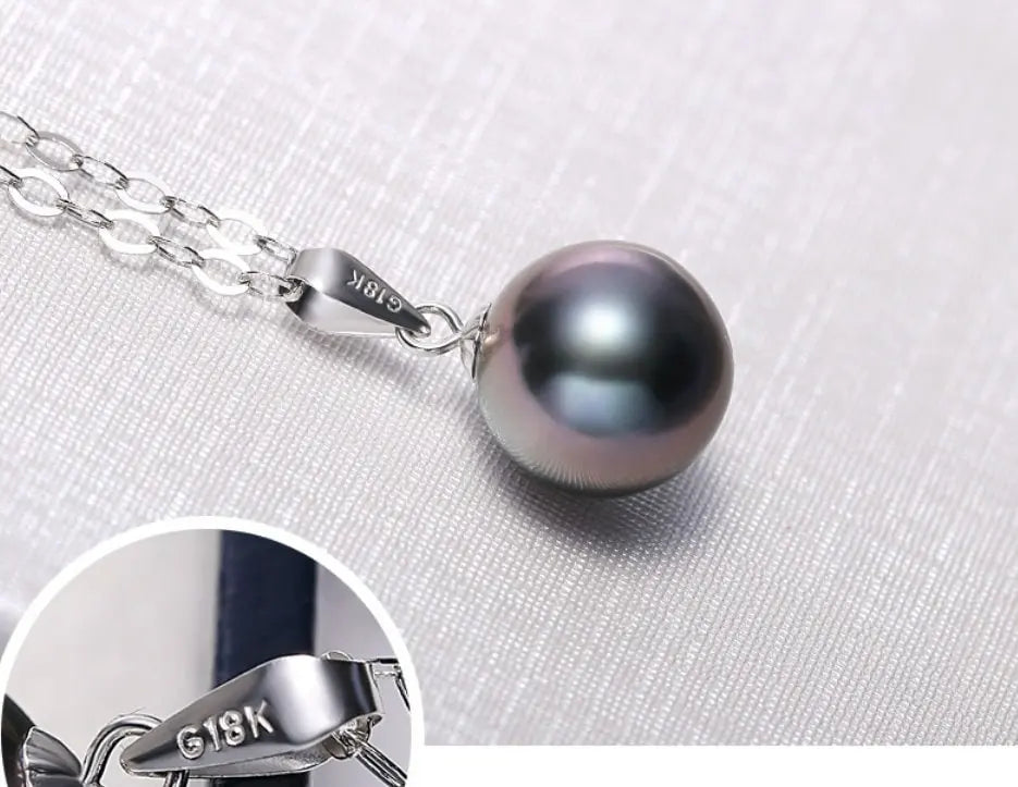 Minimalist Superior AAA+ Natural Tahitian Black Pearl Necklace, 18K White Gold Necklace, Peacock Green Pearl Necklace Etsy