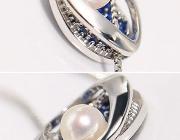 Mini Akoya Pearl & Blue Moissanite Necklace, Silver 925 Etsy