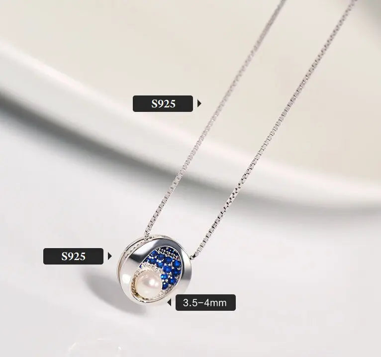 Mini Akoya Pearl & Blue Moissanite Necklace, Silver 925 Etsy