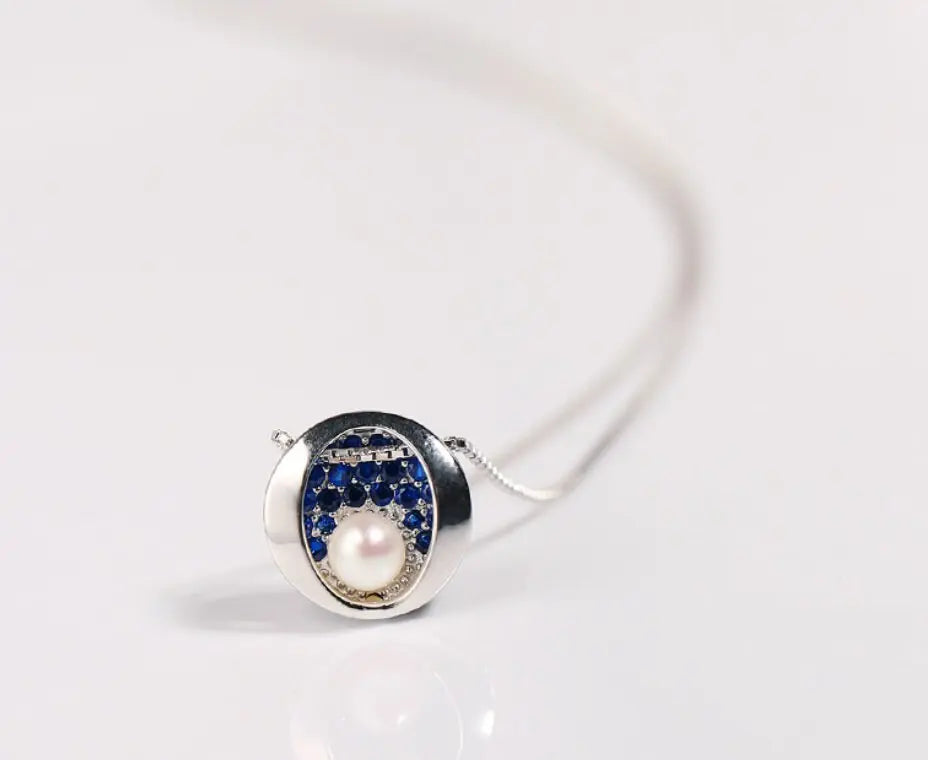 Mini Akoya Pearl & Blue Moissanite Necklace, Silver 925 Etsy
