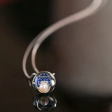Mini Akoya Pearl & Blue Moissanite Necklace, Silver 925 Etsy