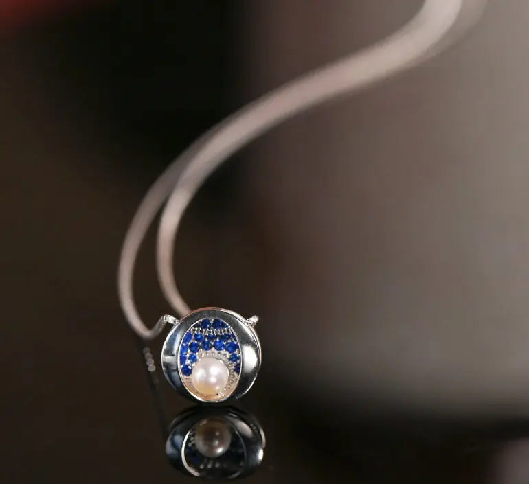 Mini Akoya Pearl & Blue Moissanite Necklace, Silver 925 Etsy