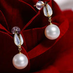 9mm Natural High Luster Pearl & Mother of Pearl Earrings, 14K Yellow Solid Gold Handmade Earrings, Anniversary Gift Idea for Her Etsy