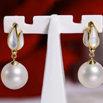 9mm Natural High Luster Pearl & Mother of Pearl Earrings, 14K Yellow Solid Gold Handmade Earrings, Anniversary Gift Idea for Her Etsy