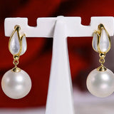 9mm Natural High Luster Pearl & Mother of Pearl Earrings, 14K Yellow Solid Gold Handmade Earrings, Anniversary Gift Idea for Her Etsy