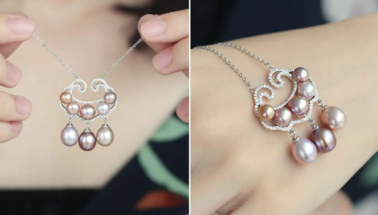 Symbol Natural Colorful Purple White Pearl & Moissanite Necklace, Silver 925 Handmade Necklace, Purple Pink Morandi Pearl, Gift Idea for Mom Etsy