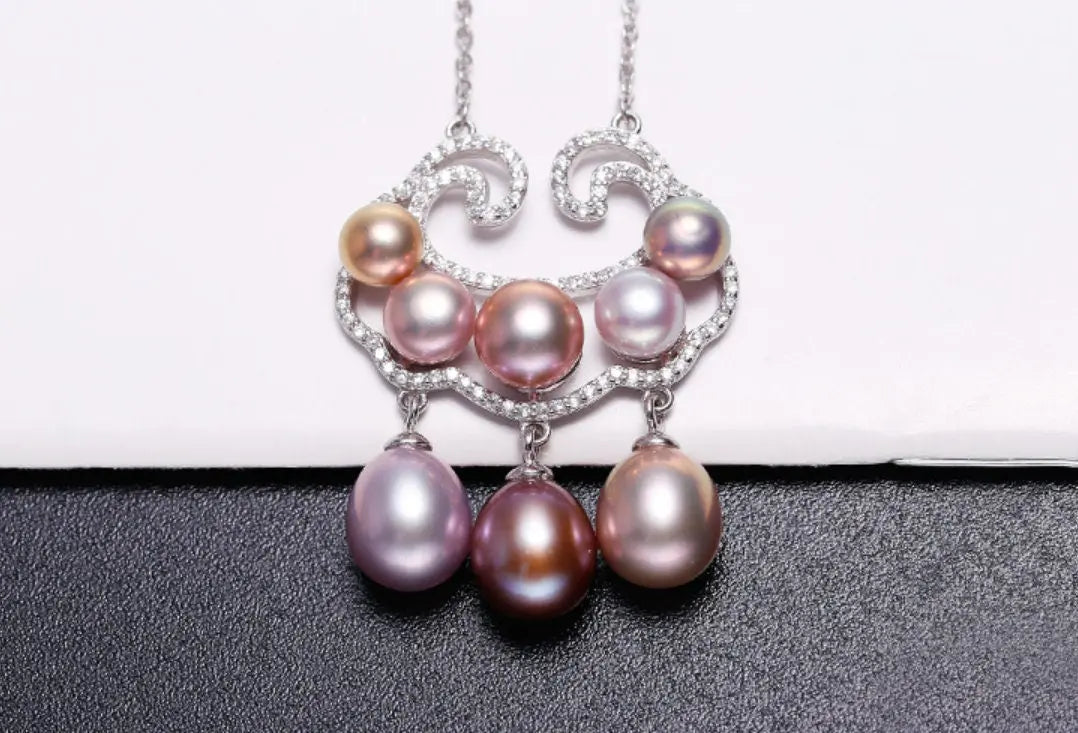 Mystery Symbol Necklace Set with Morandi Colors Pearl & Moissanite Necklace, Silver 925 Handmade Necklace, Purple Pink Morandi Pearl Etsy