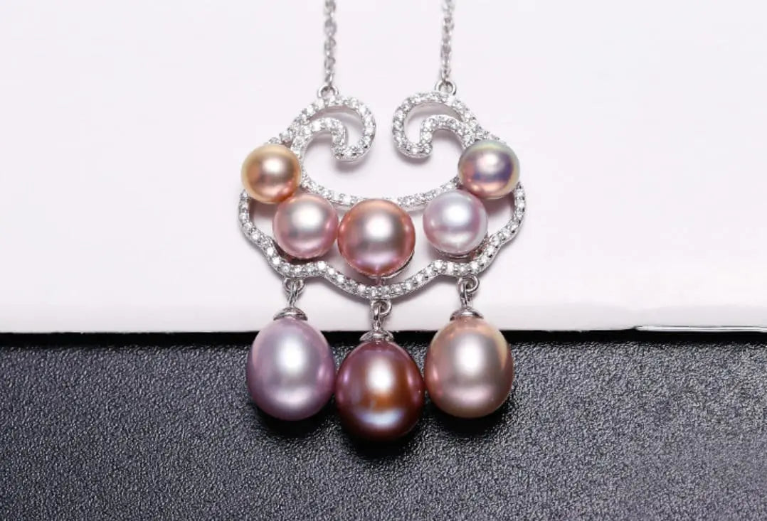 Symbol Natural Colorful Purple White Pearl & Moissanite Necklace, Silver 925 Handmade Necklace, Purple Pink Morandi Pearl, Gift Idea for Mom Etsy