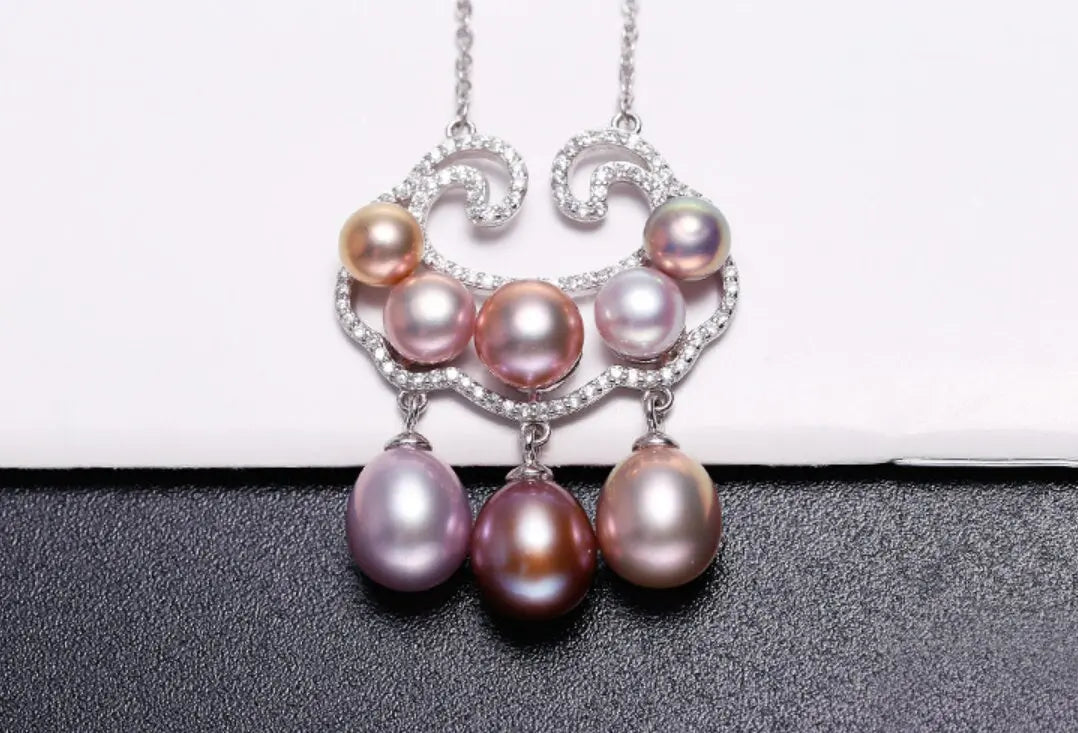 Symbol Natural Colorful White Pink Pearl & Moissanite Necklace, Silver 925 Handmade Necklace, Natural Morandi Pearl, Gift Idea for Mom Etsy