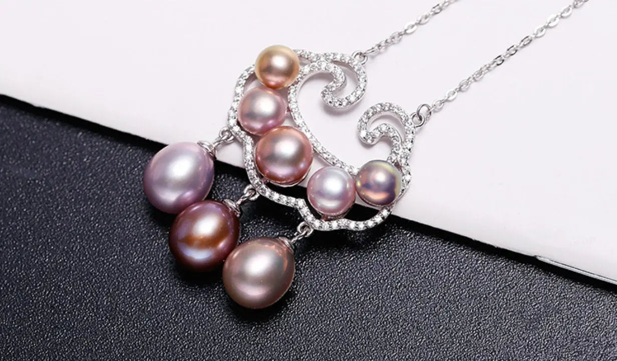 Mystery Symbol Necklace Set with Morandi Colors Pearl & Moissanite Necklace, Silver 925 Handmade Necklace, Purple Pink Morandi Pearl Etsy