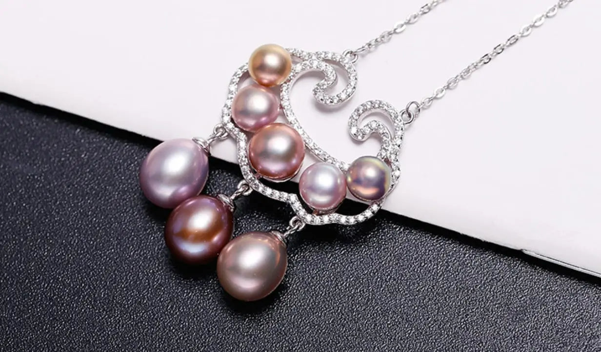 Symbol Natural Colorful Purple White Pearl & Moissanite Necklace, Silver 925 Handmade Necklace, Purple Pink Morandi Pearl, Gift Idea for Mom Etsy
