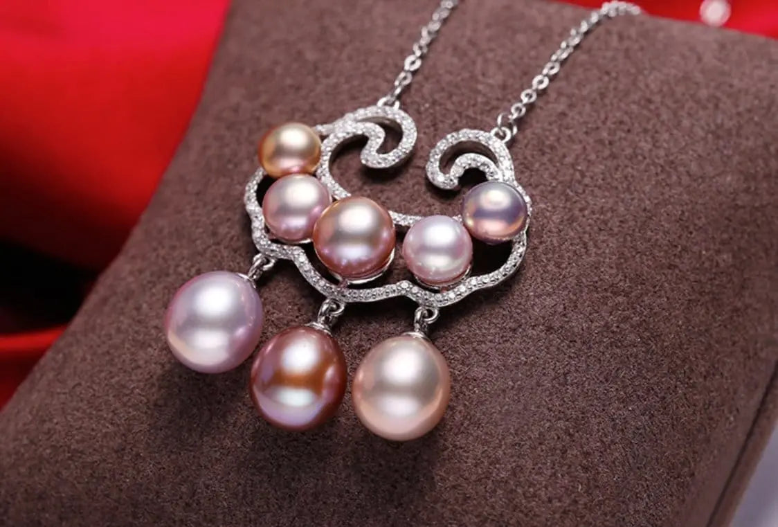 Symbol Natural Colorful Purple White Pearl & Moissanite Necklace, Silver 925 Handmade Necklace, Purple Pink Morandi Pearl, Gift Idea for Mom Etsy