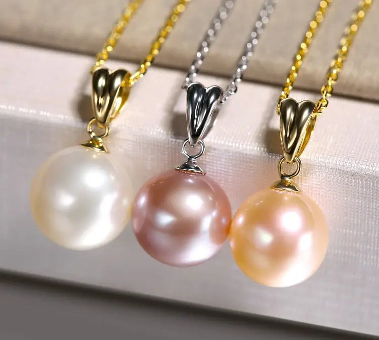3 Colors Natural High Luster Pearl Necklace, 18K Yellow Solid Gold Handmade Necklace, Orange White Color Pearl Anniversary Gift Idea Etsy