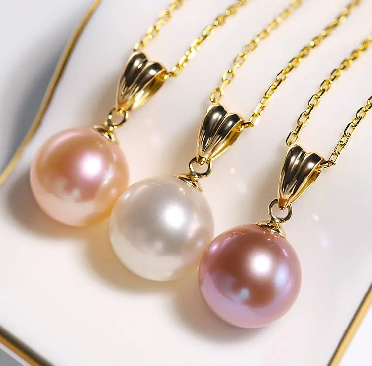 3 Colors Natural High Luster Pearl Necklace, 18K Yellow Solid Gold Handmade Necklace, Orange White Color Pearl Anniversary Gift Idea Etsy