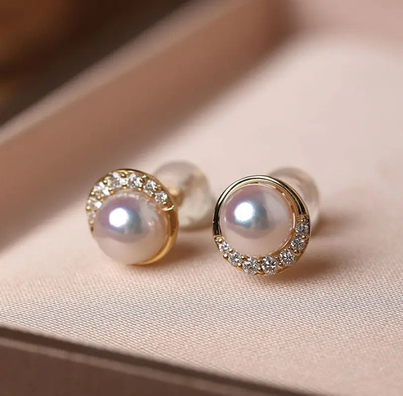 Cluster Akoya Pearl Studs 18K Earrings from Japan - 18K Gold Etsy