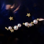 Cluster Star Akoya Pearl 18K Earrings, 18k Solid Yellow Gold Stud Earrings, Polaris Diamonds Earrings, Valentine's Day Gift Idea for GF Etsy