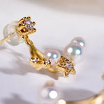 Cluster Star Akoya Pearl 18K Earrings, 18k Solid Yellow Gold Stud Earrings, Polaris Diamonds Earrings, Valentine's Day Gift Idea for GF Etsy