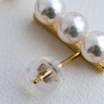 Three Akoya Pearl 18K Earrings, 18k Solid Yellow Gold Minimalist Earrings, Pearl Stud Earrings, Valentine's Day Gift Idea for GF Her Etsy