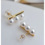 Three Akoya Pearl 18K Earrings, 18k Solid Yellow Gold Minimalist Earrings, Pearl Stud Earrings, Valentine's Day Gift Idea for GF Her Etsy
