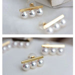 Three Akoya Pearl 18K Earrings, 18k Solid Yellow Gold Minimalist Earrings, Pearl Stud Earrings, Valentine's Day Gift Idea for GF Her Etsy