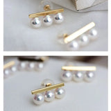 Three Akoya Pearl 18K Earrings, 18k Solid Yellow Gold Minimalist Earrings, Pearl Stud Earrings, Valentine's Day Gift Idea for GF Her Etsy