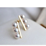 Three Akoya Pearl 18K Earrings, 18k Solid Yellow Gold Minimalist Earrings, Pearl Stud Earrings, Valentine's Day Gift Idea for GF Her Etsy