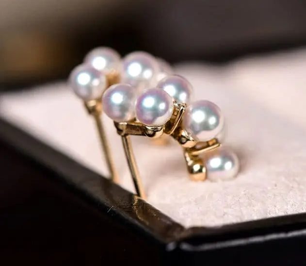 Grape Design Akoya Pearl 18K Gold Earrings Etsy
