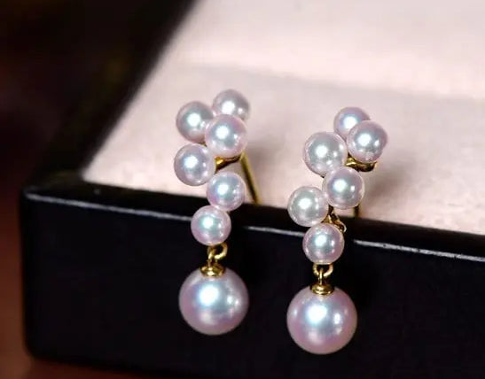 Grape Design Akoya Pearl 18K Gold Earrings Etsy