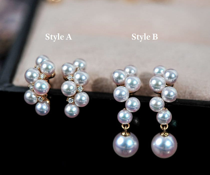 Grape Akoya Pearl 18K Earrings, 18k Solid Yellow Gold Cluster Pearl Earrings,Diamond Pearl Earrings, Valentine's Day Gift Idea for GF Her Etsy