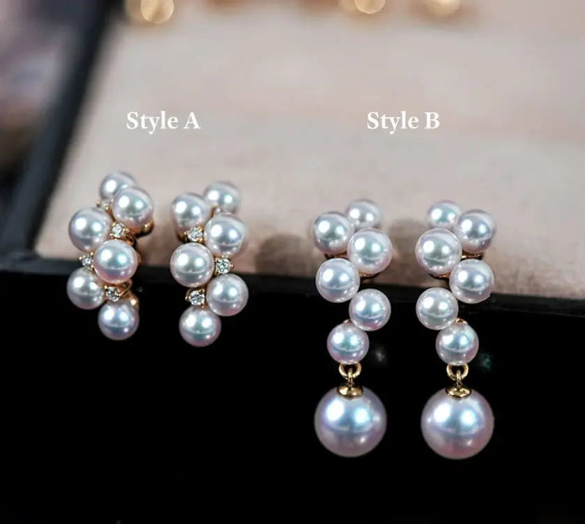 Grape Design Akoya Pearl 18K Gold Earrings Etsy