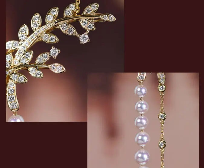 Laurel Leaf Akoya Pearl 18K Necklace Brooch, 18K Yellow Gold Etsy