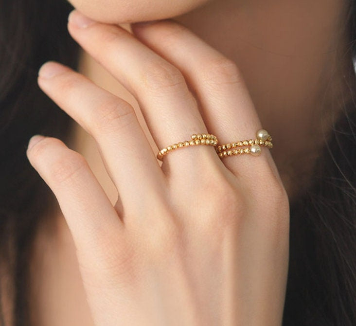 18K Laser Gold Ball Ring, 18k Yellow Gold Stacking Ring, Valentine's Day Gift Idea for Her Etsy
