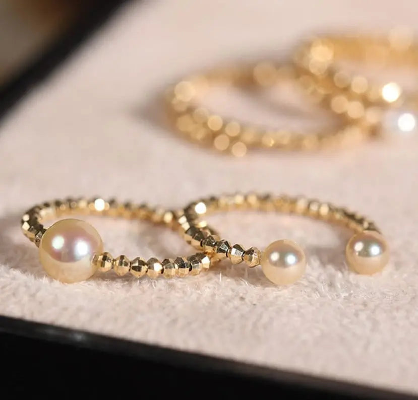 AAA+ Akoya Champagne Golden Pearl Laser 18K Gold Ball Ring, 18K Yellow Gold Pearl Ring, Valentine's Day Etsy