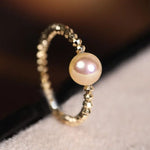 AAA+ Akoya Champagne Golden Pearl Laser 18K Gold Ball Ring, 18K Yellow Gold Pearl Ring, Valentine's Day Etsy