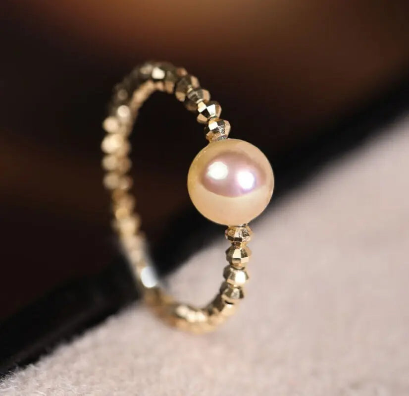 AAA+ Akoya Champagne Golden Pearl Laser 18K Gold Ball Ring, 18K Yellow Gold Pearl Ring, Valentine's Day Etsy