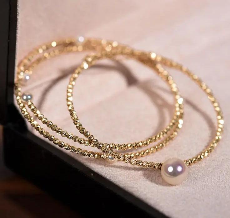 AAA+ Akoya Pearl 18K Gold Ball Stackable Bracelet Etsy