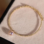 18K Laser Gold Ball Bracelet with Japan Akoya Pearl , 18k Yellow Gold Stacking Bracelet, Valentine's Day Gift Idea for Her Etsy