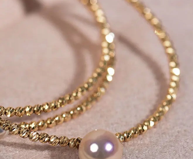 18K Laser Gold Ball Bracelet with Japan Akoya Pearl , 18k Yellow Gold Stacking Bracelet, Valentine's Day Gift Idea for Her Etsy
